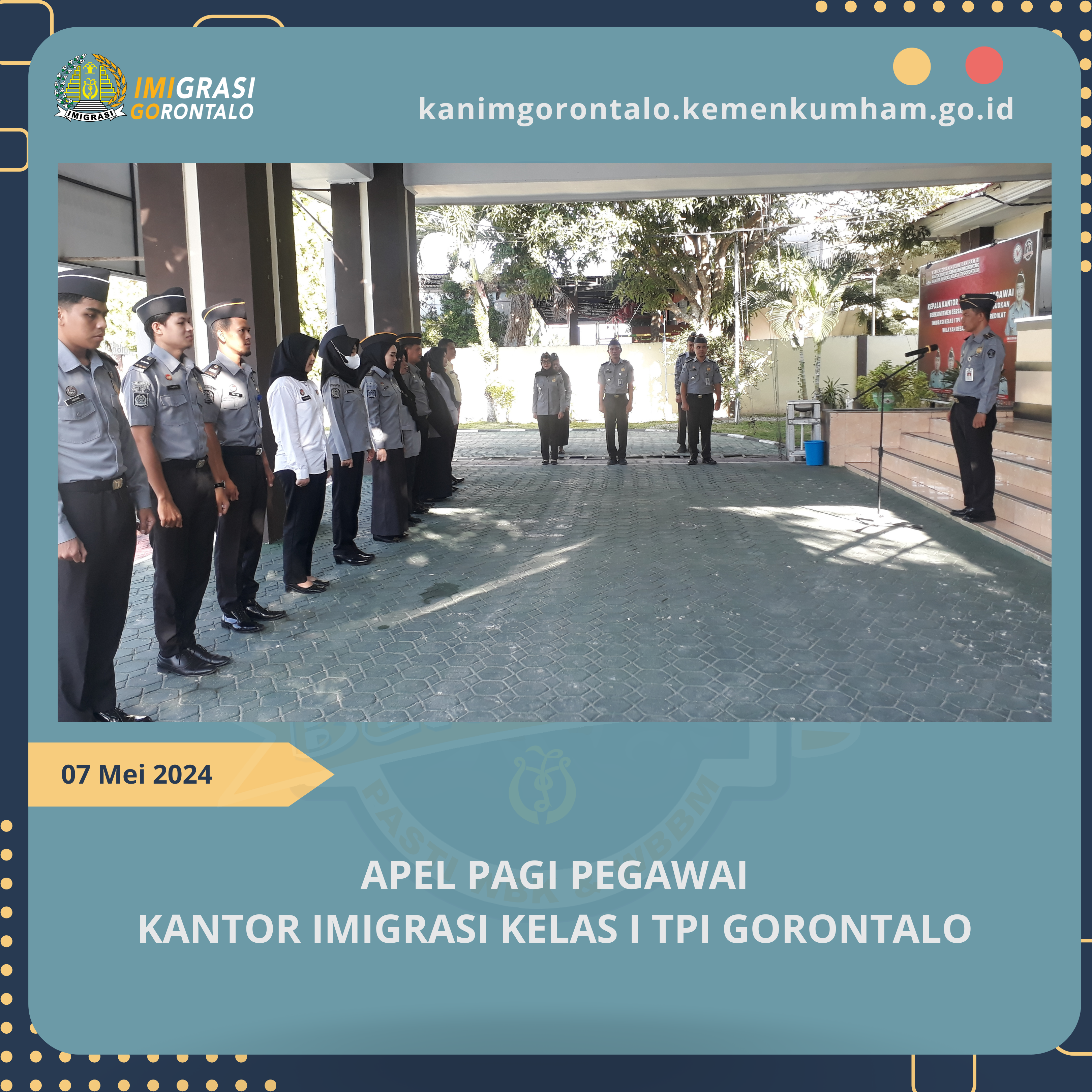 Pelaksanaan Apel Pagi Pegawai Kantor Imigrasi Kelas I TPI Gorontalo, Selasa, 7 Mei 2024